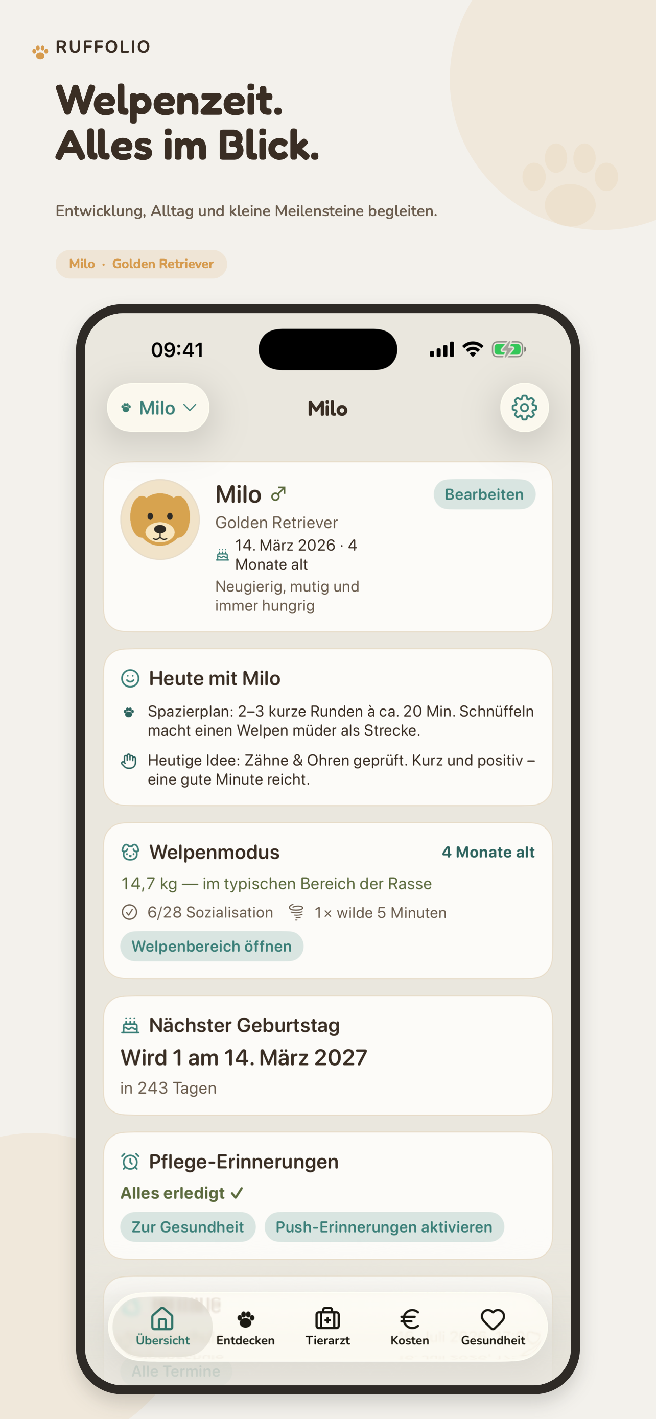 Welpenentwicklung und Meilensteine