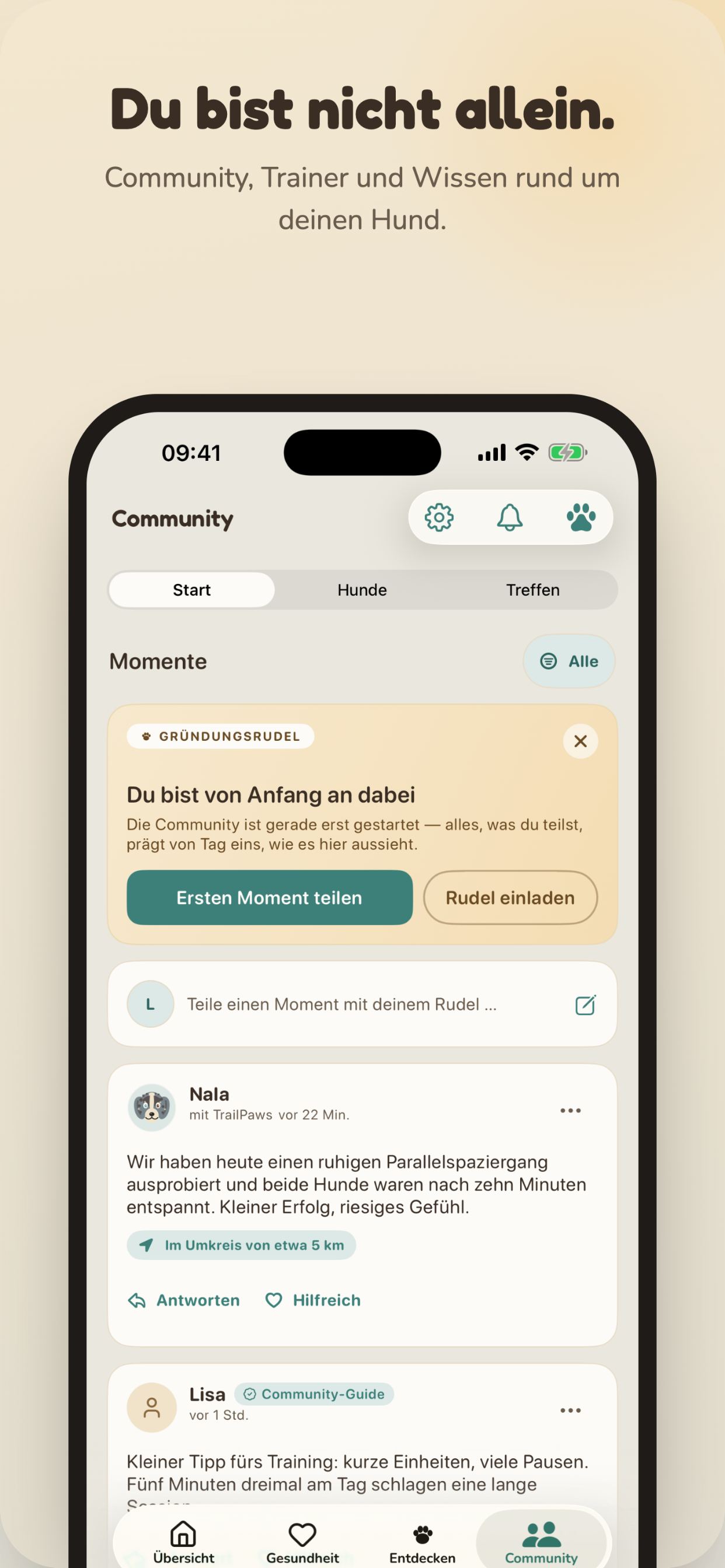 Du bist nicht allein – Community mit Momenten, Rudeln und Treffen