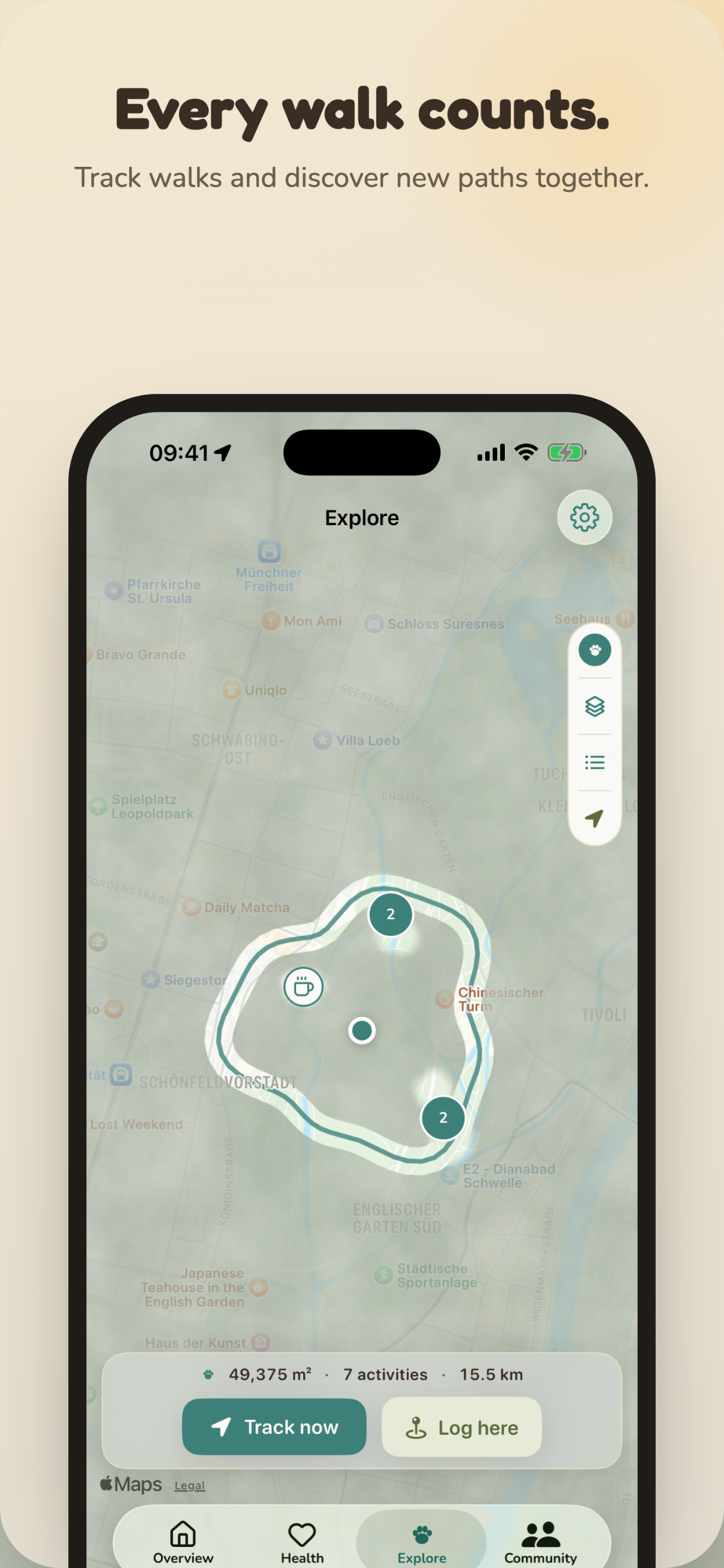 Every walk counts – the Explore map with recorded routes